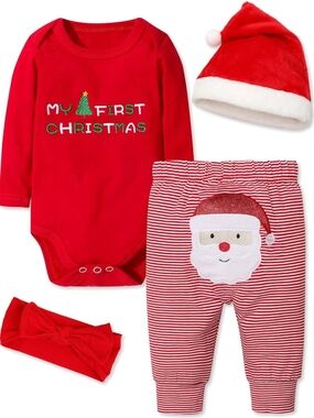 Baby Girl Boy Christmas Outfit My 1st Christmas Baby Boy 6-9 M New Year 4 Pcs